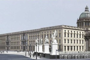  Architektur-Rendering für das fertiggestellte Berliner Schloss, Blick von „Unter den Linden“  