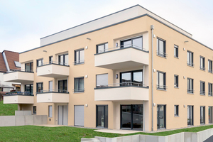  Das Mehrfamilienhaus in Leonberg überzeugt durch seine stilvolle Architektur sowie durch die offen gestalteten Grundrisse und ist ein Vorzeigebeispiel für den Einsatz von dezentralen Lüftungssystemen 