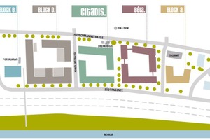  Lageplan Quartier Lok.West in Esslingen: Béla ist das erste von fünf Gebäude 