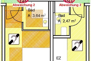  Bild 1: Zwei Hotelzimmer - das Doppelzimmer ist barrierefrei nach dem Standard DIN 18040-2 eingerichtet 