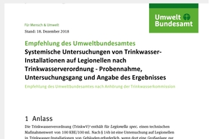  Bild 1: Es gibt eine neue, kostenlos herunterladbare Empfehlung des Umweltbundesamtes (www.uba.de) zur Systemischen Untersuchung von Trinkwasser-Installationen auf Legionellen  