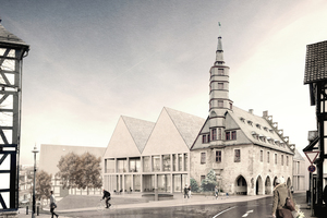  Visualierung des Rathaus Korbach mit dem aus Recycling-Beton neu errichteten Erweiterungsbau 