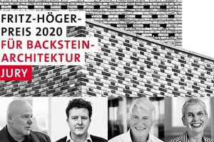  Keyvisual des Fritz-Höger-Preises 2020 für Backstein-Architektur mit den Juroren (v.l.n.r.): Kaye Geipel, Florian Zierer, Christoph Ingenhoven und Susanne Wartzeck. 