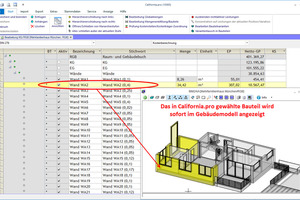  Das in California.pro gewählte Bauteil wird sofort im Gebäudemodell angezeigt 