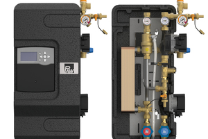  Rechts: Solar-Übergabestationen beinhalten alle notwendigen Komponenten. Hier zu sehen die SolexMini TW, die für die Warmwasserproduktion bei Solaranlagen bis 36 m² Kollektorfläche eingesetzt werden können 