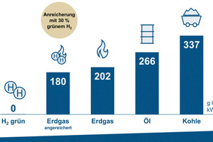  Eine Beimischung von Wasserstoff in das Gasnetz zieht eine Reduzierung der CO2-Emissionen an zahlreichen Positionen innerhalb der Sektoren Industrie, Energie und Gebäude nach sich 