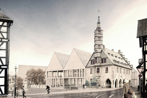  Das Rathaus Korbach mit dem aus Recycling-Beton neu errichteten Erweiterungsbau 