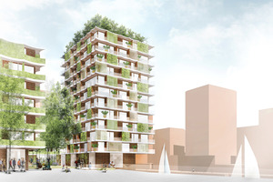  Visualisierung des Moringa, das in Anlehnung an C2C-Prinzipien bis Ende 2023 im Quartier Elbbrücken in der östlichen Hamburger HafenCity entsteht 