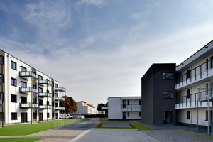  Rechts: In Wiesbaden wurden ebenfalls für Vonovia Gebäude in L-Form um einen Innenhof angeordnet<br /> 