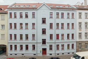  So sieht die Fassade des Leipziger Mehrfamilienhauses an der Hahnemannstraße 7 nach der Fertigstellung aus 