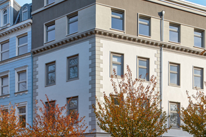  Optisch ansprechendes Gesamtbild: Für die Gestaltung der Gebäudehülle mit verschiedenen Fassadenelementen, Oberflächenstrukturen und Farbtonvariationen erstellte das Brillux Farbstudio Hamburg ein Farbkonzept. Dieses überzeugte die Entscheidungsträger 