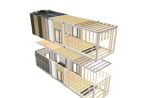  Bei der ALHO Hybridbauweise bilden Holz und Stahl perfekte Synergien, denn hier werden die Nachhaltigkeitsaspekte des Baustoffs Holz mit den technischen und konstruktiven Vorteilen des Stahls verbunden. Die tragende Stahlrahmenkonstruktion wird mit Decken und Außenwänden aus Holz kombiniert. Baukörper, die in der ALHO Hybridbauweise errichtet werden, erreichen ein Holzvolumen von rund 70 % 