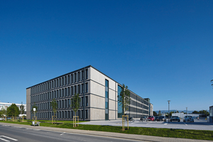  Der Neubau mit 100 Büroräumen erstreckt sich auf einem 10.000 Quadratmeter großen Gelände entlang der Haupterschließungsstraße 