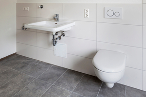  In jeder Wohnung wurde ein Geberit Renova Comfort Square Waschtisch und ein spülrandloses Renova Wand-WC mit Sigma20 Betätigungsplatte verbaut 