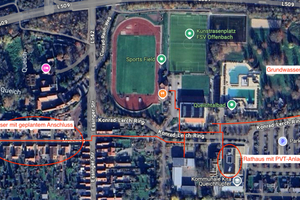  Abbildung 10: Offenbach a. d. Queich mit Rathaus mit 200 m2 PVT Luft-Sole-Kollektoren und Wohngebiet, jeweils an kaltes Netz angeschlossen 