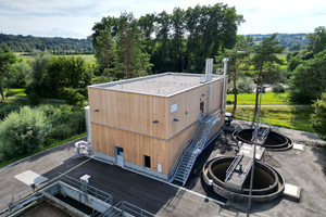  Außenansicht der neuen Energiezentrale des Wärmeverbunds Bischofszell. Hier wird künftig nachhaltig gewonnene Abwasserwärme ins kommunale Nahwärmenetz eingespeist 