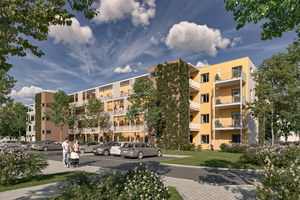  So wird das Mehrgenerationenwohnhaus in Pirna nach der Fertigstellung aussehen. Begrünte Laubengänge dienen der Erschließung und als Begegnungsorte  