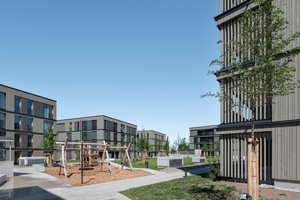  Lediglich die Treppenhäuser, die Tiefgarage und das Fundament bestehen aus Stahlbeton. Für alle anderen Bauteile setzten die Verantwortlichen Holz ein 