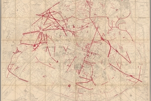  Plan der Durchbruchplanung für Paris von 1868 inklusive der Planung von Haussmann 