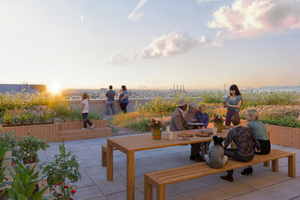  Beide Hochhäuser bekommen Dachterrassen, die vis-à-vis liegen und einen weiten Ausblick über die Stadt und das benachbarte Grün erlauben 