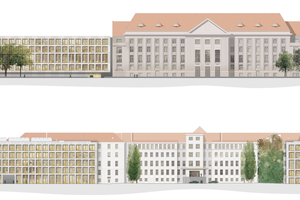  Oben die Ansicht der Erweiterung vom  Reichpietschufer und dadrunter von der Hildebrandstraße (nach Überarbeitung) 