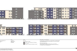  Der Farbentwurf aus dem Brillux Farbstudio Hamburg für das südliche Ensemble. Die Putzfarben wurden aus den natürlichen Farbigkeiten der Klinkerriemchen entwickelt. Hinter den neuen Fassaden sorgen WDV-Systeme für Energieeffizienz 