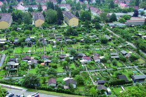  Luftbildaufnahme einer Kleingartenanlage am Stadtrand 