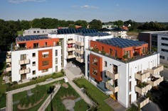  Die Solarsiedlung in Münster besteht aus insgesamt 20 Wohneinheiten, die über zwei Treppenhäuser und einen Aufzug erschlossen werden 