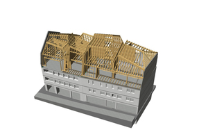  Visualisierung Holzkonstruktion. Um möglichst wenig zusätzliche Masse einzubringen, wurden die neuen Geschosse in Holzleichtbau und mit einer Deckung aus Titanzink ausgeführt 