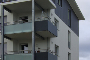  Ein ausreichender Dachüberstand schützt die Fassade dank Reduzierung des Feuchteeintrags durch Regen. Der Dachüberstand kann gestalterisch ansprechend integriert werden 