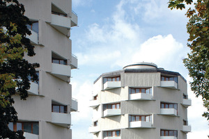  Die Städtische Wohnungsbau sanierte im Kanadaring bereits 2009 drei denkmalgeschützte Rundhochhäuser aus den 1960er Jahren 