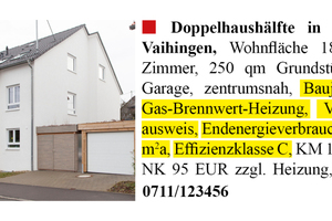  Die Übergangsfrist läuft aus: Vom 1. Mai an können die Behörden Bußgelder verhängen, wenn die erforderlichen Energiekennwerte in Immobilienanzeigen fehlen 