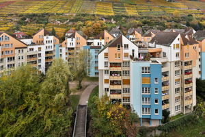  Farbenpracht im Herbst: Das Ensemble der Bäckermühle in Esslingen strahlt mit den bunten Weinbergen um die Wette 