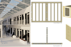  Beim Konzept Klix werden die Wohnmodule gedämmt und nicht der komplette Hallenraum. Dadurch unterliegen die Außenbereiche innerhalb der Halle den jahreszeitenüblichen Temperaturschwankungen 