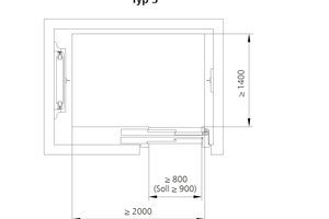  Aufzüge vom Typ 3 bieten mehr Bewegungsfreiheit. Dank einer Größe von mindestens 2 m mal 1,40 m können Rollstuhlbenutzer oder Menschen mit Rollator in der Kabine wenden und mehrere Personen mitfahren. Zudem eignen sich diese Anlagen auch für große Elektrorollstühle, die zur Benutzung im Straßenverkehr konzipiert sind 